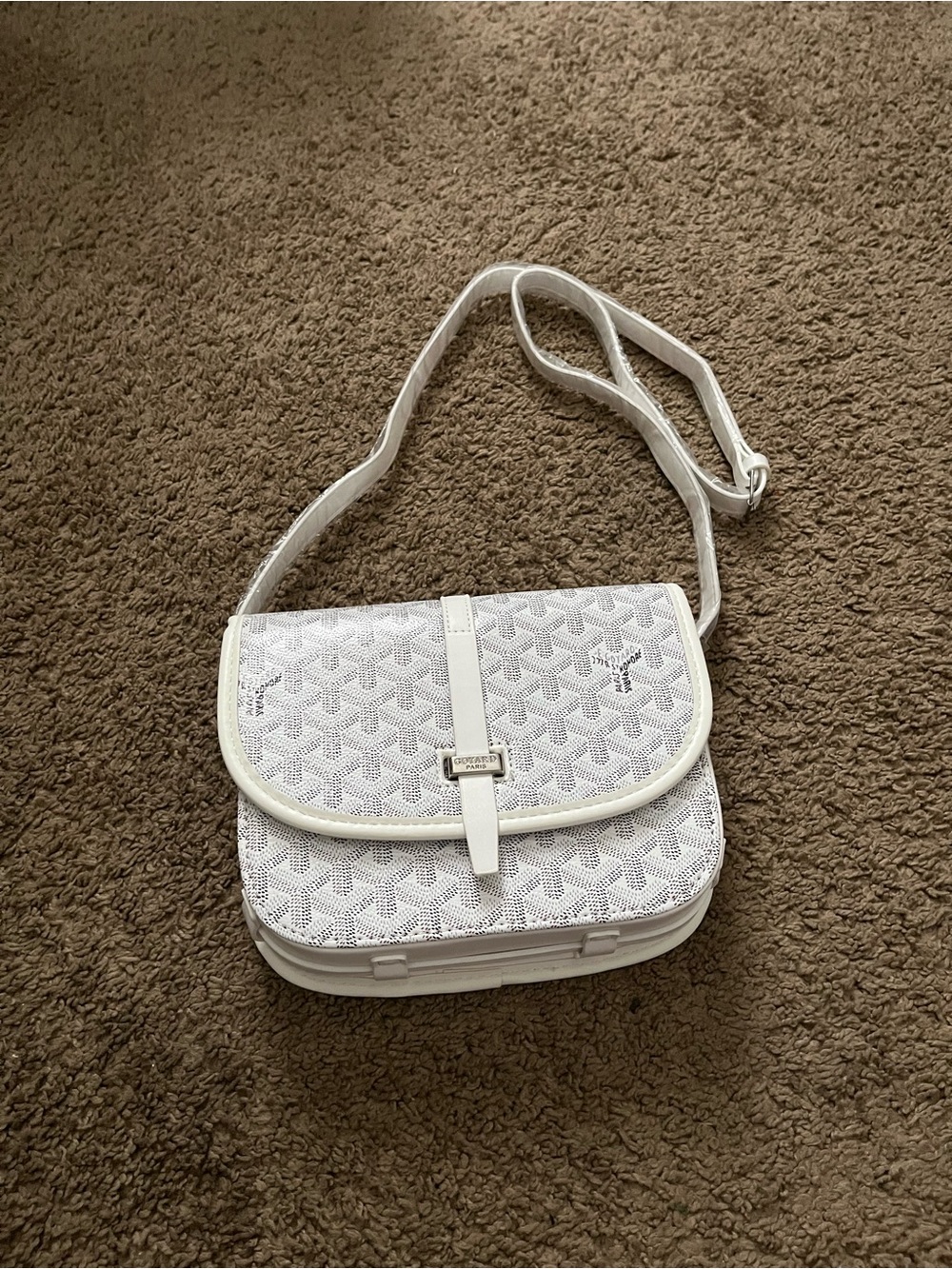 White Textured Messenger Crossbody Bag with Adjustable Strap